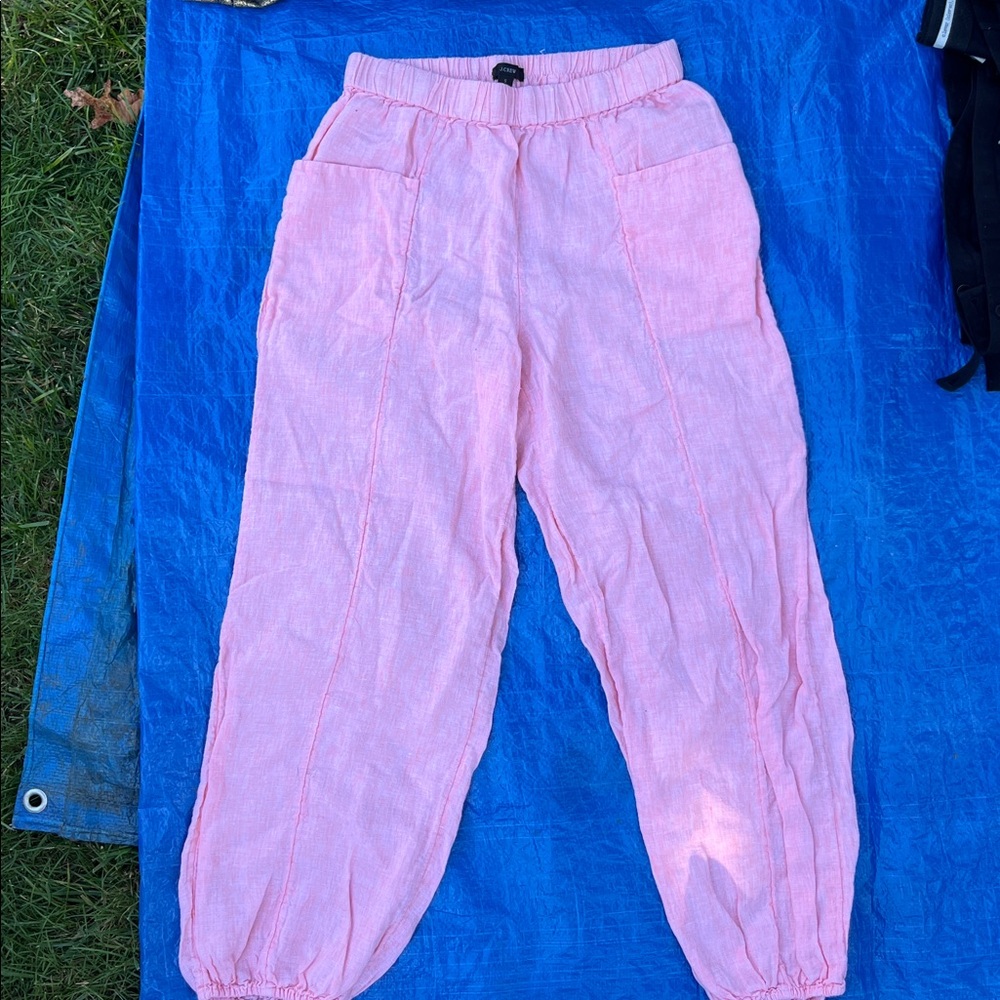 J. Crew Pink linen balloon pant with Elastic Waist
